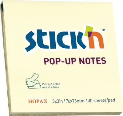 Блок самоклеящийся бумажный STICK`N 21395, 76x76, 100 л, пастель, желтый, Z сложение