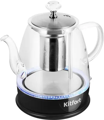 Чайник электрический KitFort КТ-6795, 1л, стекло/металл/пластик