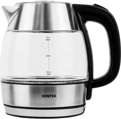 Чайник электрический CENTEK CT-0018, 1.2л, стекло/металл/пластик