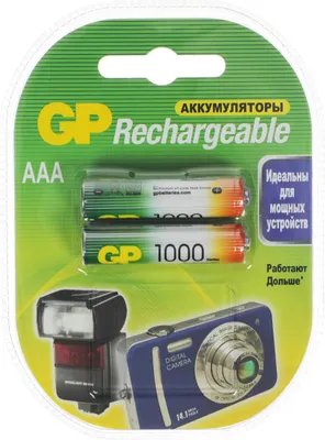 AAA Аккумуляторная батарейка GP 100AAAHC,  2 шт. 1000мAч