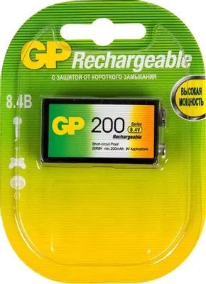 9V Аккумуляторная батарейка GP 20R8H,  1 шт. 200мAч