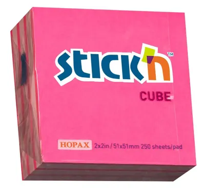 Блок самоклеящийся бумажный STICK`N 21338, 51x51, 250 л, 2 цв, неон+пастель, розовый