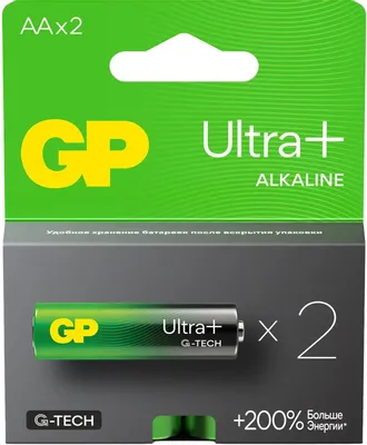 AA Батарейка GP Ultra Plus Alkaline 15AUPA21-2CRSB2,  2 шт.