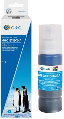 Чернила G&G GG-C13T06C24A №112, для Epson, 70мл, голубой пигментный