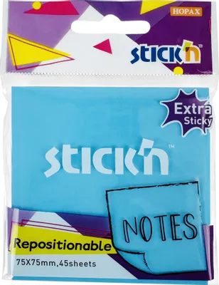 Блок самоклеящийся бумажный STICK`N 27098, 76x76, 45 л, 1 цв, синий неон, усиленный клей
