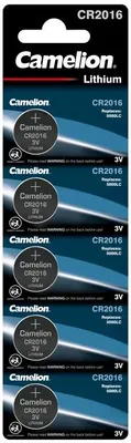 CR2016 Батарейка CAMELION Lithium CR2016 BL-5,  5 шт. 75мAч