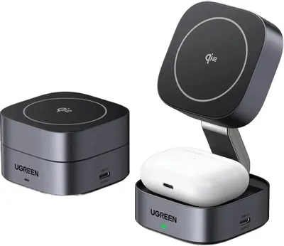 Беспроводное зарядное устройство UGREEN W702,  USB-C, 15Вт, 3A, серый [35316]