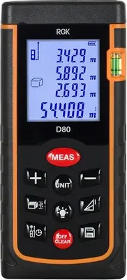Лазерный дальномер RGK D80, 2 класс лазера, 635нм, луч красный, с поверкой [755641]