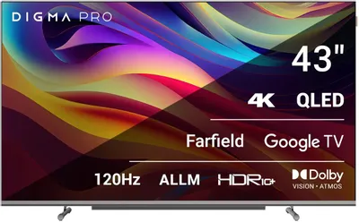 43" Телевизор DIGMA PRO QLED 43L QLED, 4K Ultra HD, СМАРТ ТВ, Google TV, черный