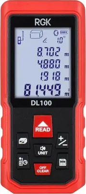 Лазерный дальномер RGK DL100, 2 класс лазера, 635нм, луч красный, с поверкой [755719]