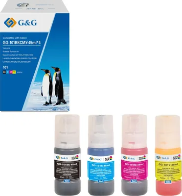 Чернила G&G GG-101BKCMY-45ml*4 101BKCMY, для Epson, 45мл, голубой/пурпурный/желтый/черный