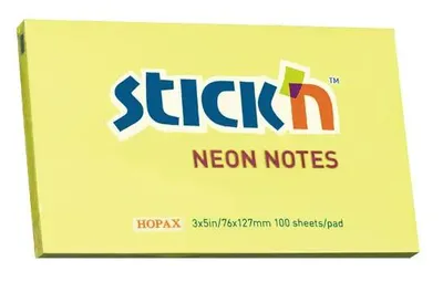 Блок самоклеящийся бумажный STICK`N 21135, 76x127, 100 л, неон, желтый