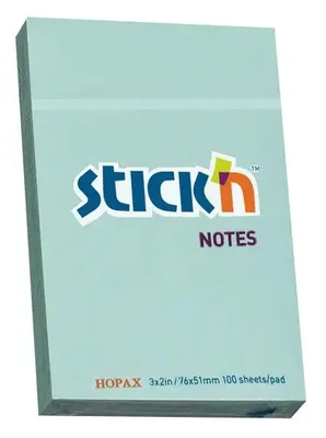 Блок самоклеящийся бумажный STICK`N 21146, 51x76, 100 л, пастель, голубой