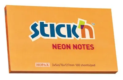 Блок самоклеящийся бумажный STICK`N 21168, 76x127, 100 л, неон, оранжевый