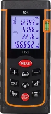 Лазерный дальномер RGK D60, 2 класс лазера, 635нм, луч красный, с поверкой [755665]