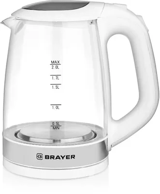 Чайник электрический BRAYER BR1040WH, 2л, стекло/пластик