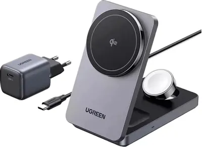 Беспроводное зарядное устройство UGREEN W707,  USB-C, USB-C, 25Вт, 3A, серый [45025]