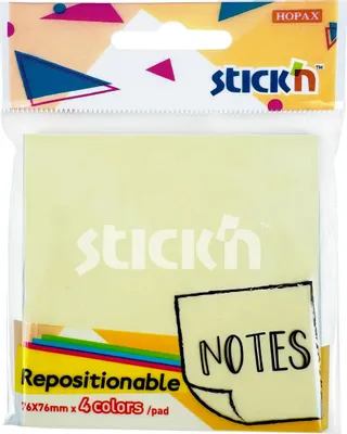 Блок самоклеящийся бумажный STICK`N 27082, 76x76, 80 л, 4 цв, пастель, ассорти