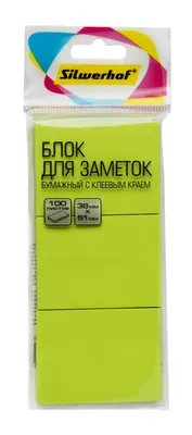 Блок самоклеящийся бумажный Silwerhof 38x51, 100 л, неон, зеленый, 3шт