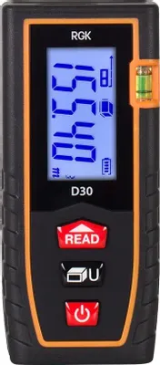 Лазерный дальномер RGK D30, 2 класс лазера, 635нм, луч красный, с поверкой [755627]