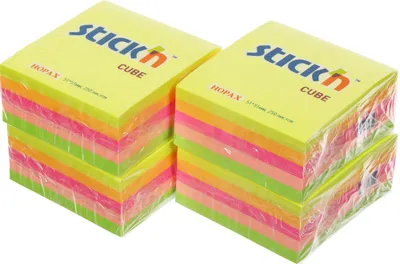 Блок самоклеящийся бумажный STICK`N 21203, 51x51, 250 л, 5 цв, неон