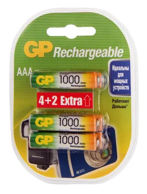 AAA Аккумуляторная батарейка GP Rechargeable 100AAAHC4/2,  6 шт. 1000мAч
