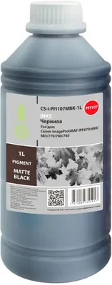Чернила Cactus CS-I-PFI107MBK-1L PFI-107, для Canon, 1000мл, черный матовый