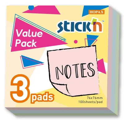 Блок самоклеящийся бумажный STICK`N 27091, 76x76, 300 л, пастель, ассорти