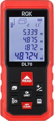 Лазерный дальномер RGK DL70, 2 класс лазера, 635нм, луч красный, с поверкой [755702]