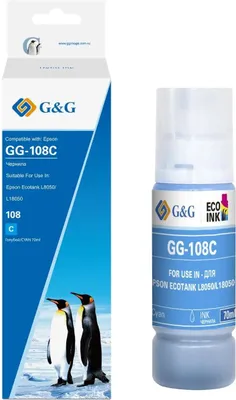 Чернила G&G GG-108C C13T09C24A, для Epson, 70мл, голубой