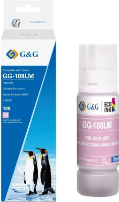 Чернила G&G GG-108LM C13T09C64A, для Epson, 70мл, светло-пурпурный