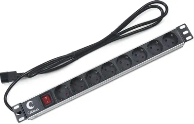 Блок распределения питания CABEUS PDU-8P-2IEC,  горизонт.размещ.,  SchukoХ8,  Тип вход. тока 10A,  2м