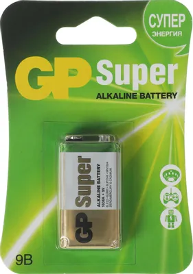 9V Батарейка GP Super Alkaline 1604A 6LR61,  1 шт.