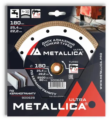 Алмазный диск METALLICA 900628,  по керамограниту,  180мм,  1.8мм, 25.4мм