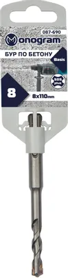 Бур MONOGRAM 087-690,  по бетону/кирпичу/камню,  8мм,  SDS-PLUS,  1шт