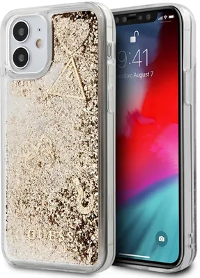 Чехол (клип-кейс)  Guess Glitter, для Apple iPhone 12 mini, прозрачный/золотистый [guhcp12sglhflgo]