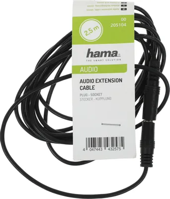 Адаптер аудио HAMA H-205104,  Jack 3.5 (m) -  Jack 3.5 (f),  2.5м, черный [00205104]