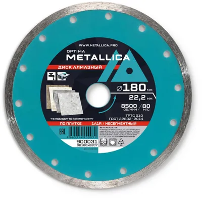Алмазный диск METALLICA 900031,  по керамике,  180мм,  22.23мм