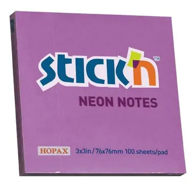 Блок самоклеящийся бумажный STICK`N 21210, 76x76, 100 л, неон, фиолетовый