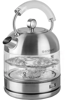 Чайник электрический Endever KR-368G, 1.7л, нержавеющая сталь/стекло