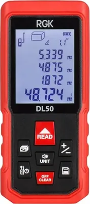 Лазерный дальномер RGK DL50, 2 класс лазера, 635нм, луч красный, с поверкой [755696]