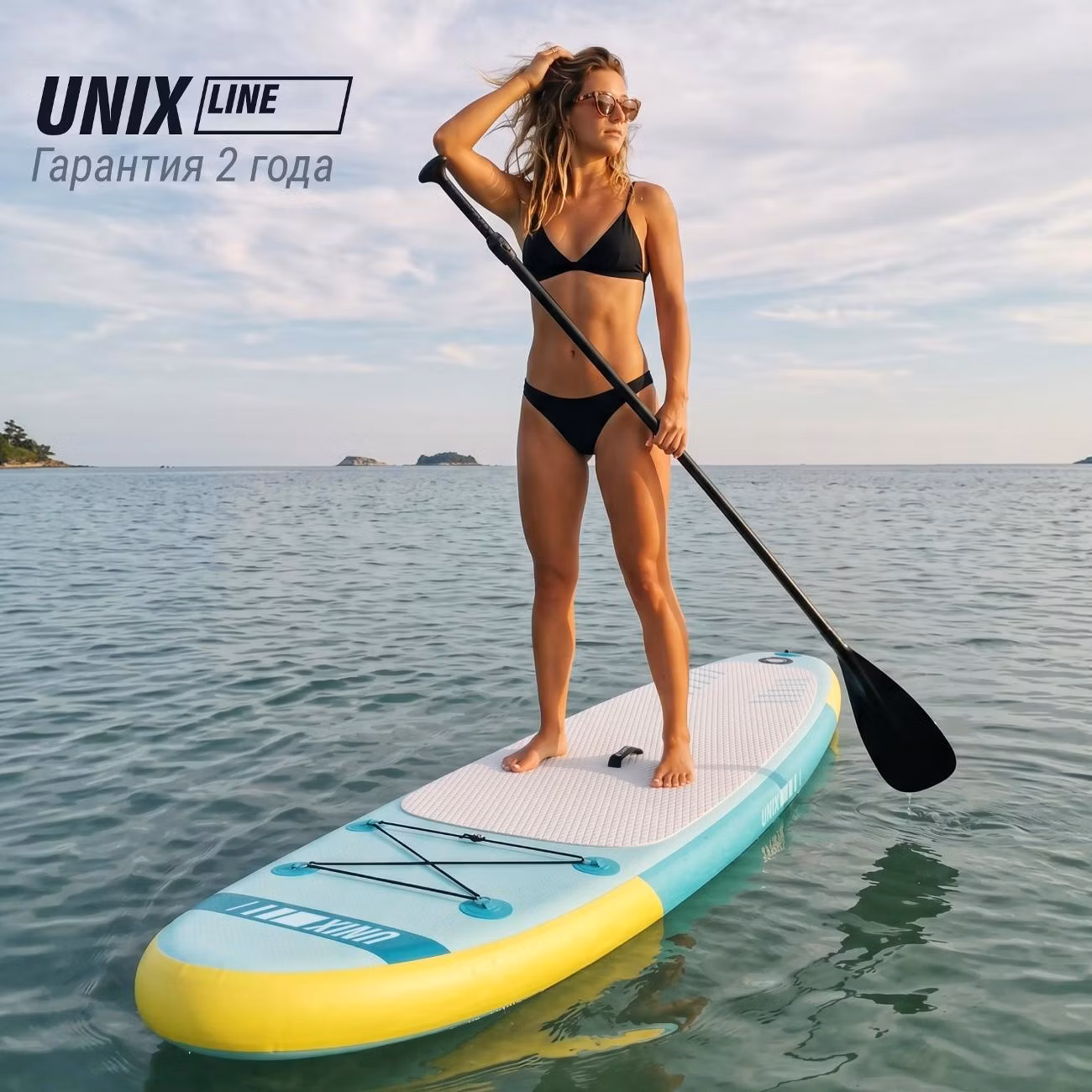Сапборд / sup board надувной для плавания UNIX line Голубая лагуна / Blue Lagoon 320 см до 200 кг, двухслойный, с веслом, рюкзак, 3 плавника, насос с монометром