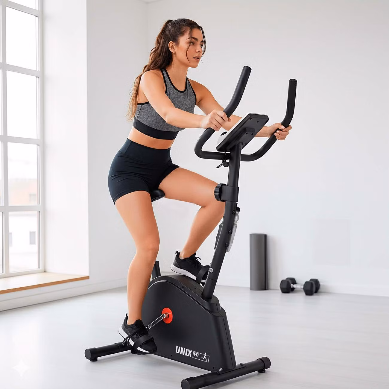 Велотренажер вертикальный для дома UnixFit BL-300, магнитный, маховик 5 кг, до 100 кг, кардио тренажер