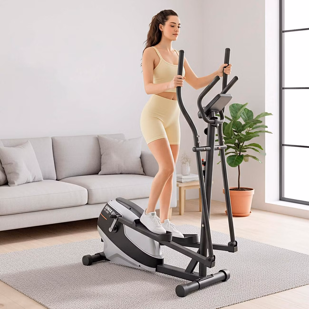 Эллиптический тренажер UnixFit SL-350 магнитный, до 125 кг, шаг 35 см, маховик 7 кг, 8 уровней нагрузки