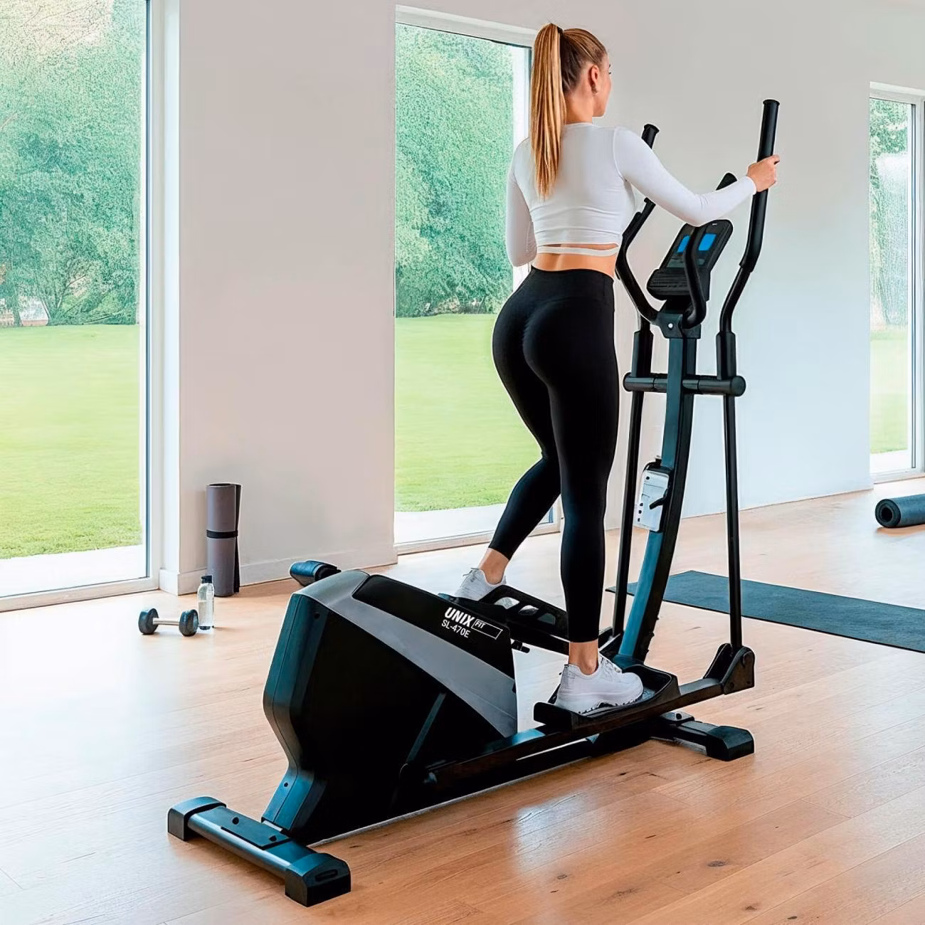 Эллиптический тренажер для дома UnixFit SL-470E электромагнитный, до 150 кг, шаг 47 см, маховик 26 кг, 16 уровней нагрузки