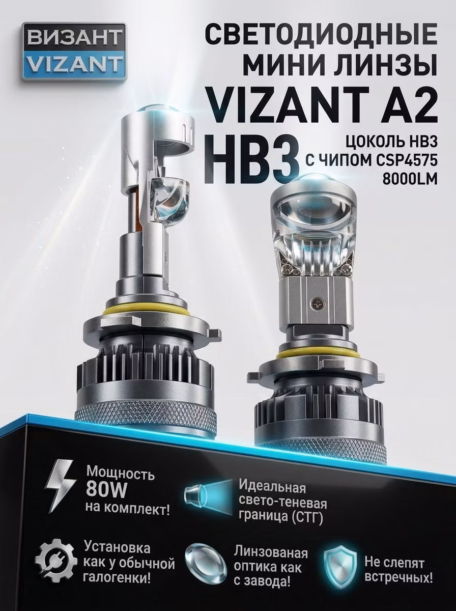 Лампа автомобильная Vizant Светодиодные мини линзы Vizant A2 цоколь HB4 9006