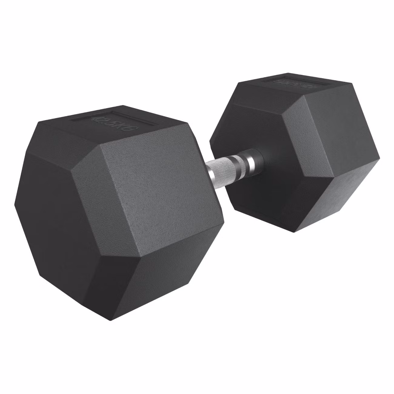 Гантель гексагональная UnixFit обрезиненная 42,5 кг, прорезиненная спортивная гантеля с металлической ручкой литая неразборная, 1 шт.