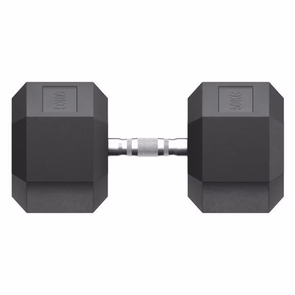 Гантель гексагональная UnixFit обрезиненная 50 кг, прорезиненная спортивная гантеля с металлической ручкой литая неразборная, 1 шт.