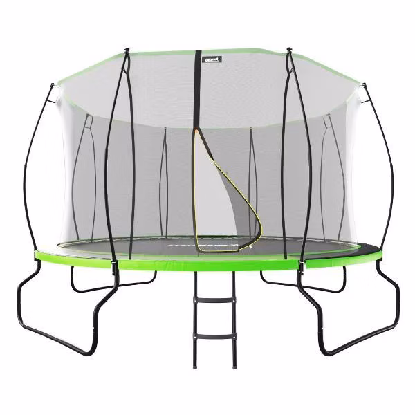 Батут UNIX line НЛО / UFO 12 ft, диаметр 366 см, до 150 кг, с внутренней защитной сеткой, для дома и улицы, лестница в комплекте, зеленый