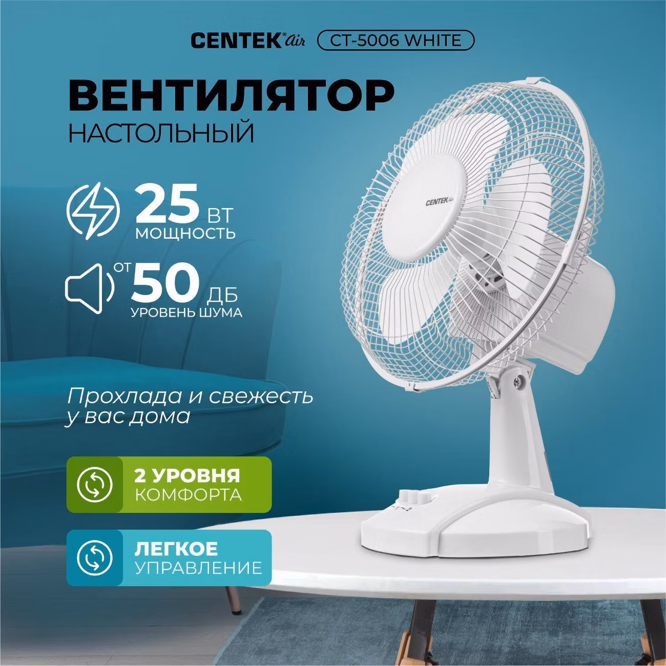 Вентилятор настольный Centek CT-5006 белый